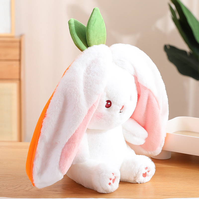 New Cosplay Strawberry Carrot Rabbit Plush Toy Stuffed Creative Bag Into Fruit Transform Baby Cuddly Bunny Plushie Doll for Kids