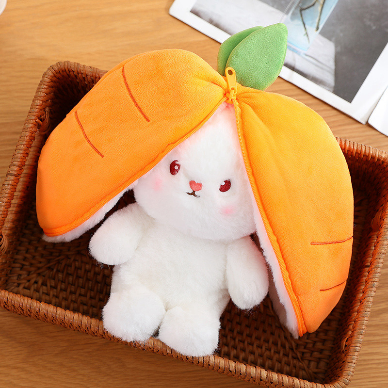 New Cosplay Strawberry Carrot Rabbit Plush Toy Stuffed Creative Bag Into Fruit Transform Baby Cuddly Bunny Plushie Doll for Kids