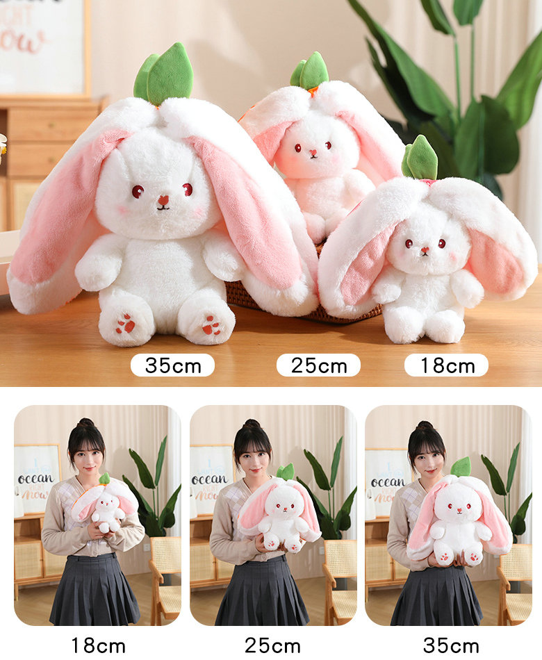 New Cosplay Strawberry Carrot Rabbit Plush Toy Stuffed Creative Bag Into Fruit Transform Baby Cuddly Bunny Plushie Doll for Kids