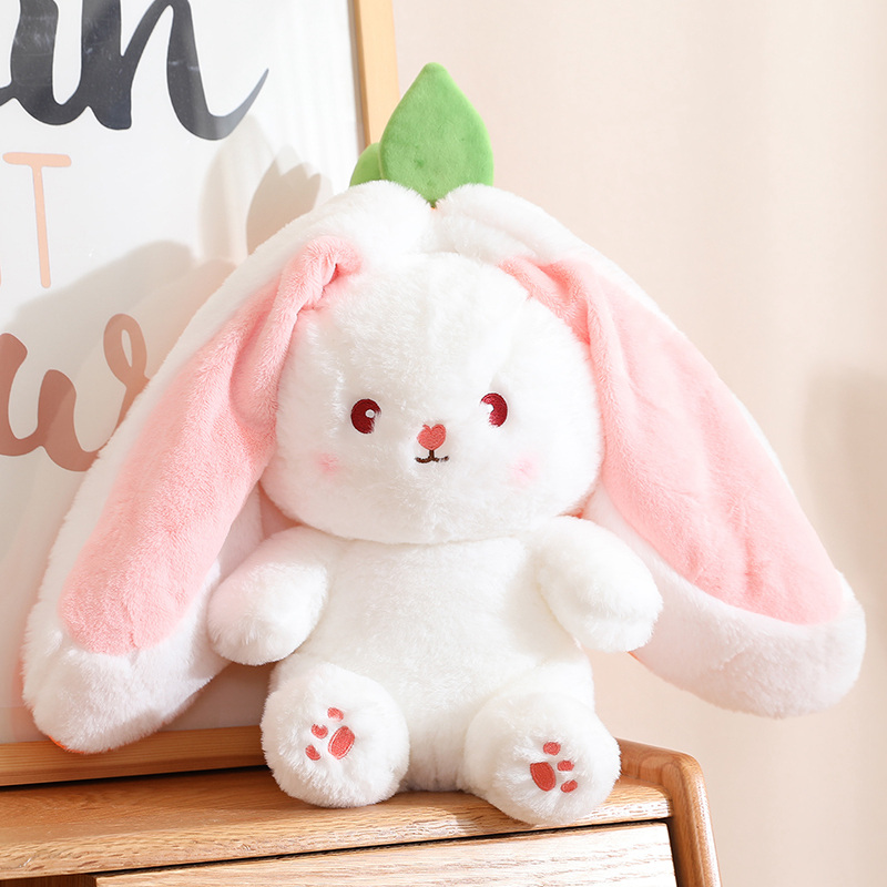New Cosplay Strawberry Carrot Rabbit Plush Toy Stuffed Creative Bag Into Fruit Transform Baby Cuddly Bunny Plushie Doll for Kids