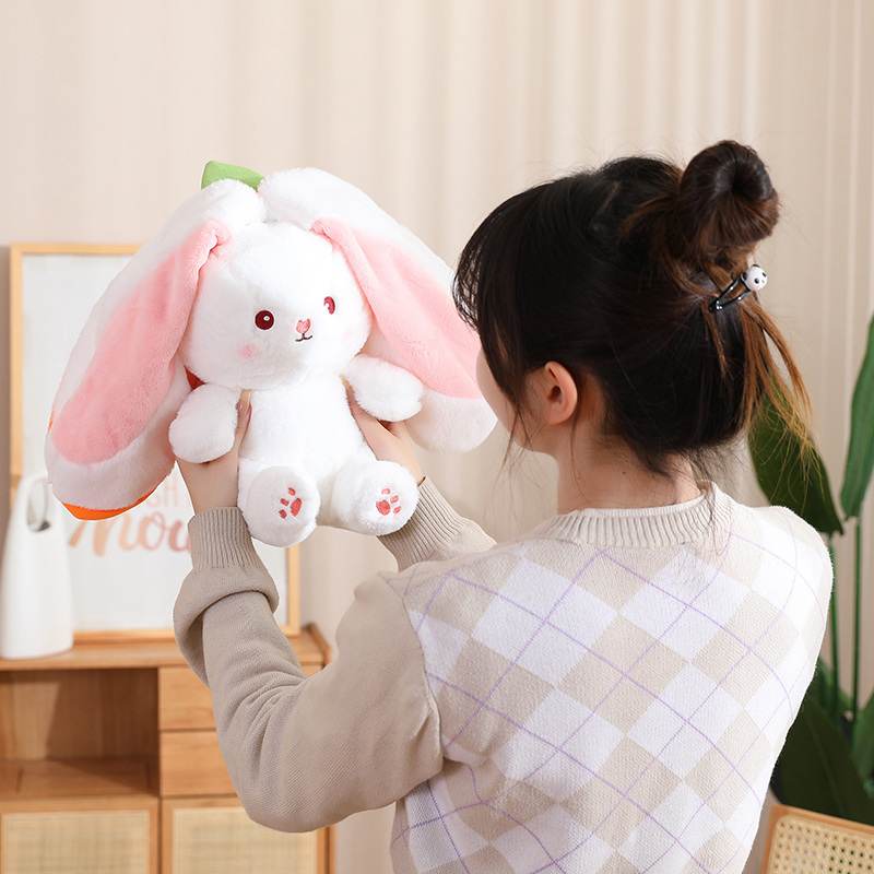 New Cosplay Strawberry Carrot Rabbit Plush Toy Stuffed Creative Bag Into Fruit Transform Baby Cuddly Bunny Plushie Doll for Kids
