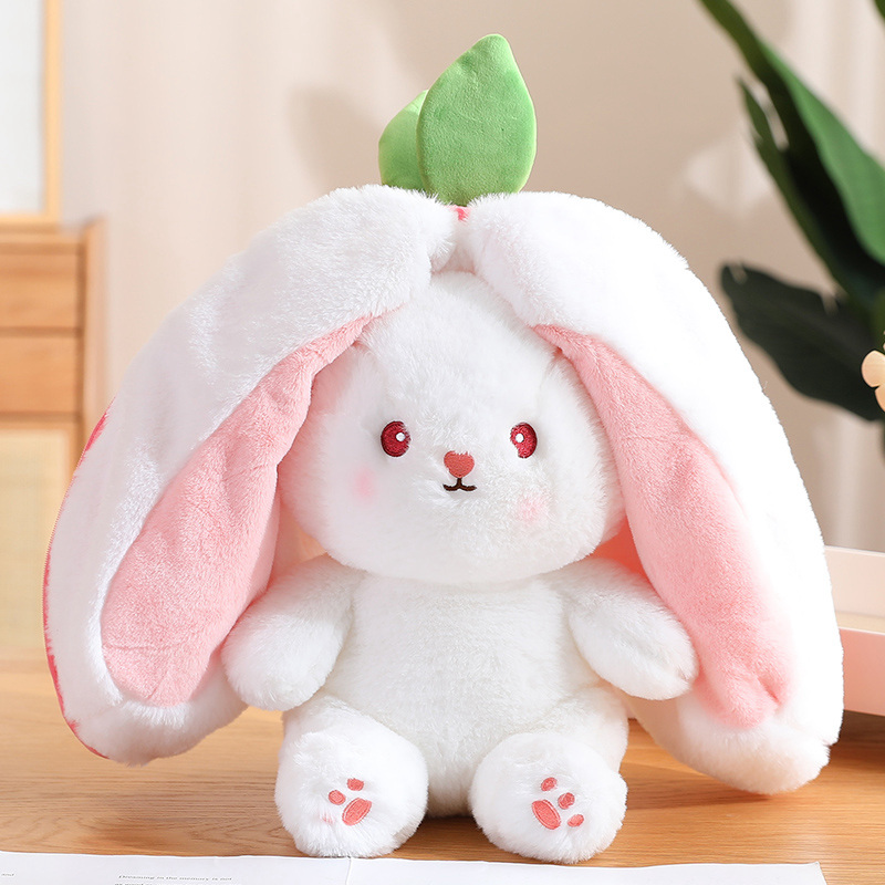 New Cosplay Strawberry Carrot Rabbit Plush Toy Stuffed Creative Bag Into Fruit Transform Baby Cuddly Bunny Plushie Doll for Kids