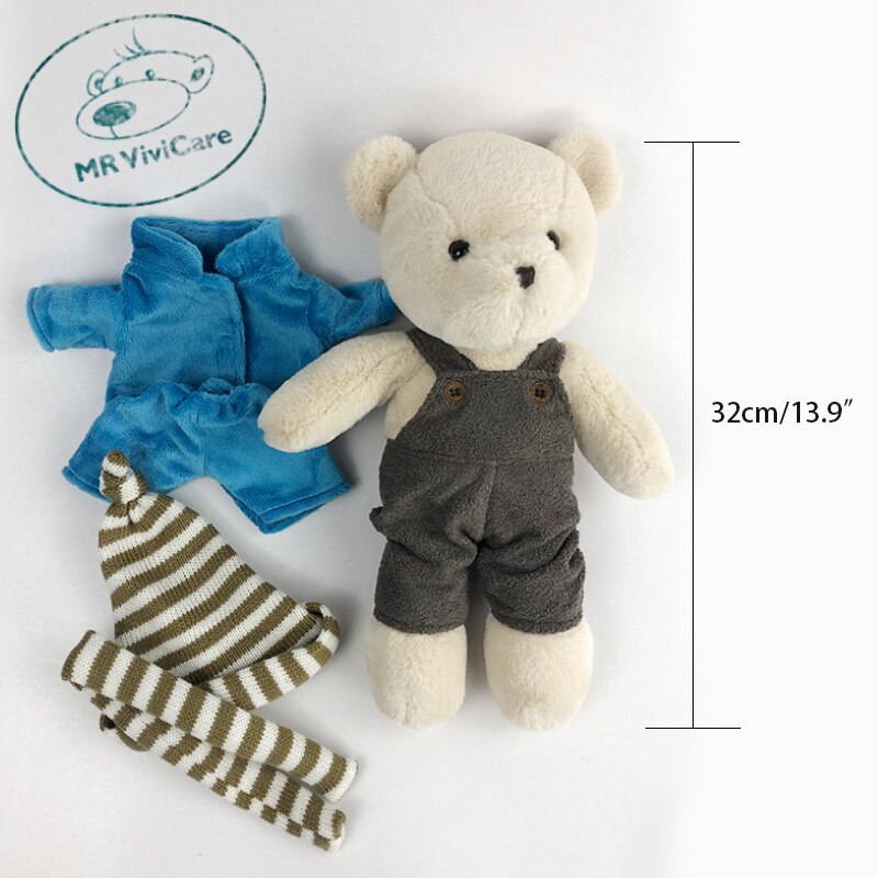 1pc 32cm Stuffed High Quality Classic Teddy Bear Plush Toys Cute Bear With Overalls And Pajamas  Dolls Lovely Gift For Girls