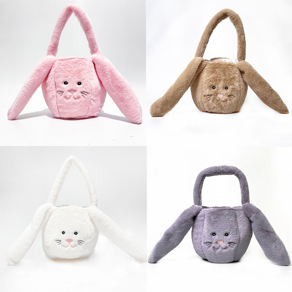 1pc Easter Bunny Basket Plush Buckets Eggs Candy Decor Plush Easter Bunny Basket for Kids Boys Girls Easter Bucket with Long Ear