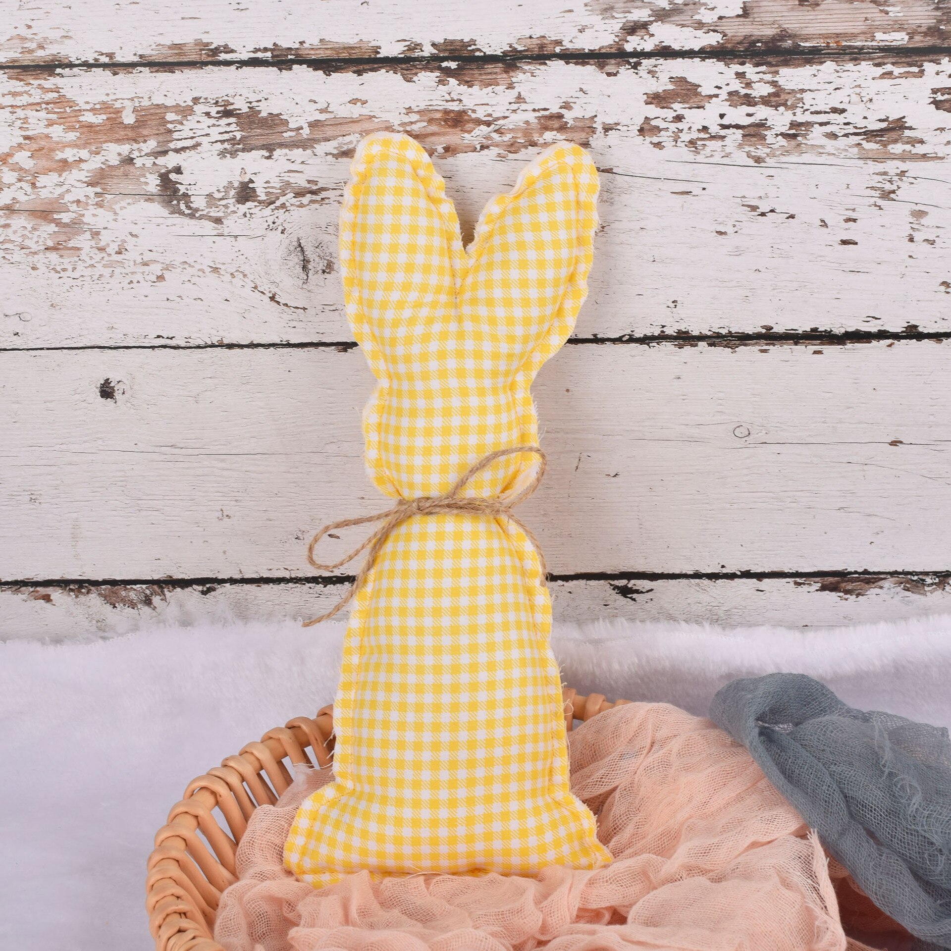 2pcs Farmhouse Easter Decor Stuffed Easter Bunnies Rustic Fabric Spring Cloth Bunny Rabbit Decoration for Easter Home Tray Decor