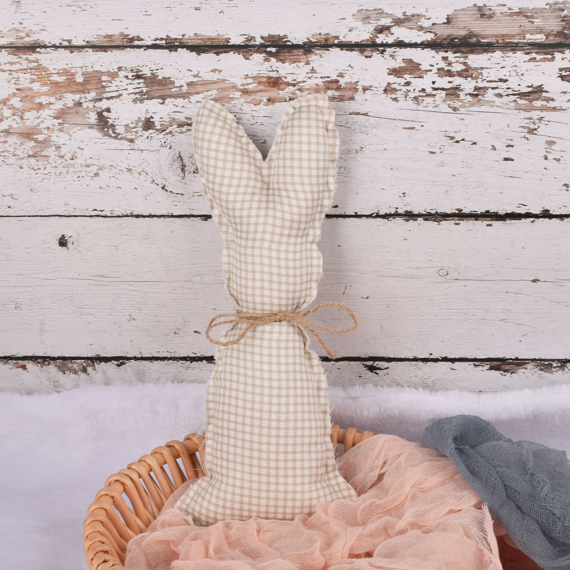 2pcs Farmhouse Easter Decor Stuffed Easter Bunnies Rustic Fabric Spring Cloth Bunny Rabbit Decoration for Easter Home Tray Decor