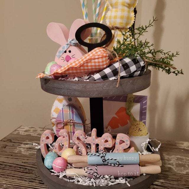 2pcs Farmhouse Easter Decor Stuffed Easter Bunnies Rustic Fabric Spring Cloth Bunny Rabbit Decoration for Easter Home Tray Decor