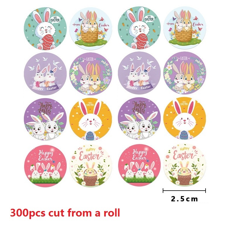 100-500 adet 2.5cm paskalya Sticker &ccedil;ocuklar mutlu paskalya tavşanı yumurta karikat&uuml;r hediye sızdırmazlık etiketleri kağıt etiket bahar parti dekorasyon