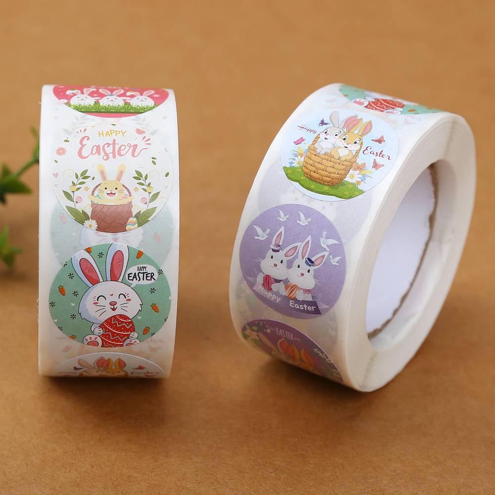 100-500 adet 2.5cm paskalya Sticker &ccedil;ocuklar mutlu paskalya tavşanı yumurta karikat&uuml;r hediye sızdırmazlık etiketleri kağıt etiket bahar parti dekorasyon