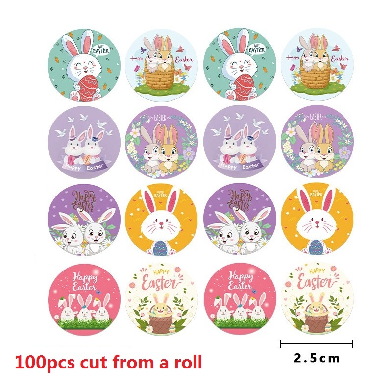 100-500 adet 2.5cm paskalya Sticker &ccedil;ocuklar mutlu paskalya tavşanı yumurta karikat&uuml;r hediye sızdırmazlık etiketleri kağıt etiket bahar parti dekorasyon