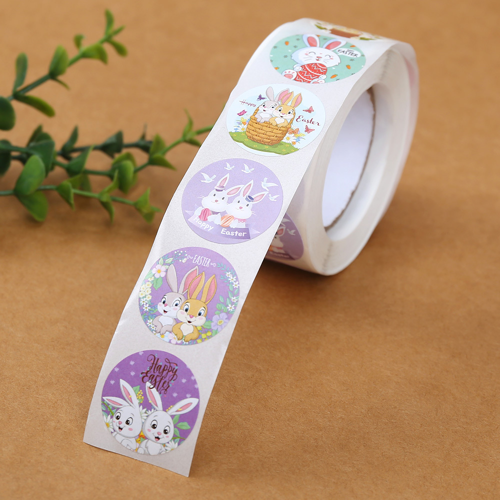 100-500 adet 2.5cm paskalya Sticker &ccedil;ocuklar mutlu paskalya tavşanı yumurta karikat&uuml;r hediye sızdırmazlık etiketleri kağıt etiket bahar parti dekorasyon