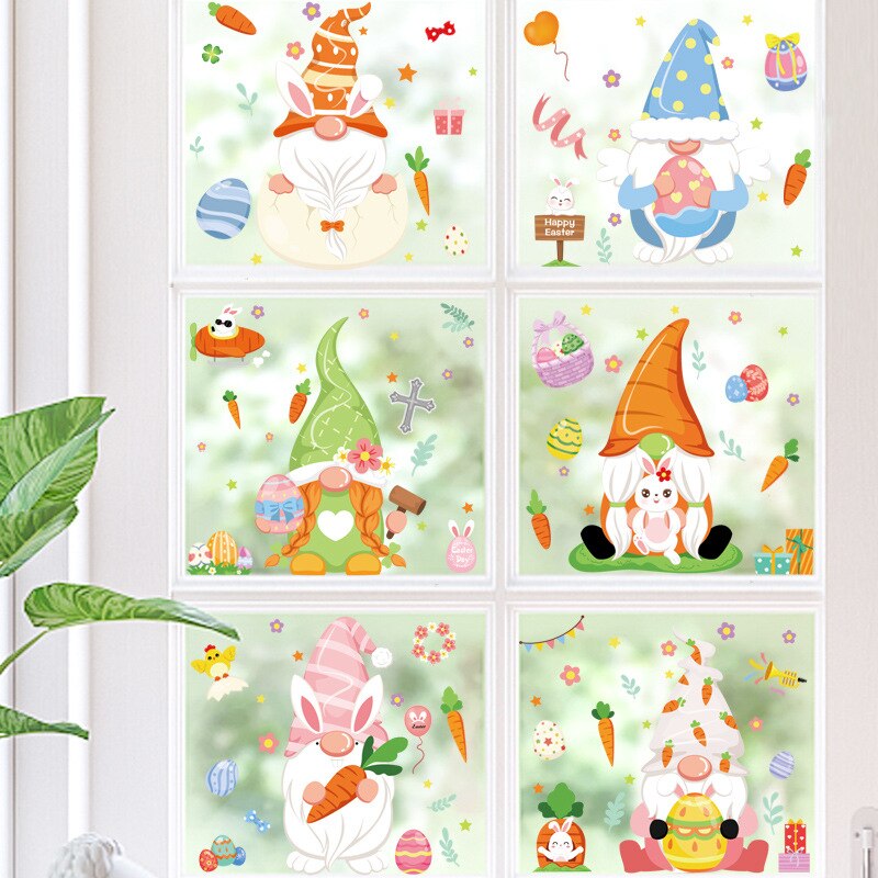 2023 paskalya pencere &ccedil;ıkartmaları tavşan havu&ccedil; yumurta elektrostatik cam &ccedil;ıkartması duvar Sticker ev partisi i&ccedil;in mutlu paskalya s&uuml;slemeleri