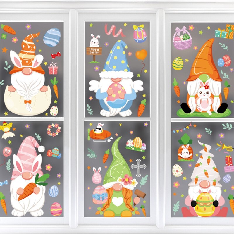 2023 paskalya pencere &ccedil;ıkartmaları tavşan havu&ccedil; yumurta elektrostatik cam &ccedil;ıkartması duvar Sticker ev partisi i&ccedil;in mutlu paskalya s&uuml;slemeleri