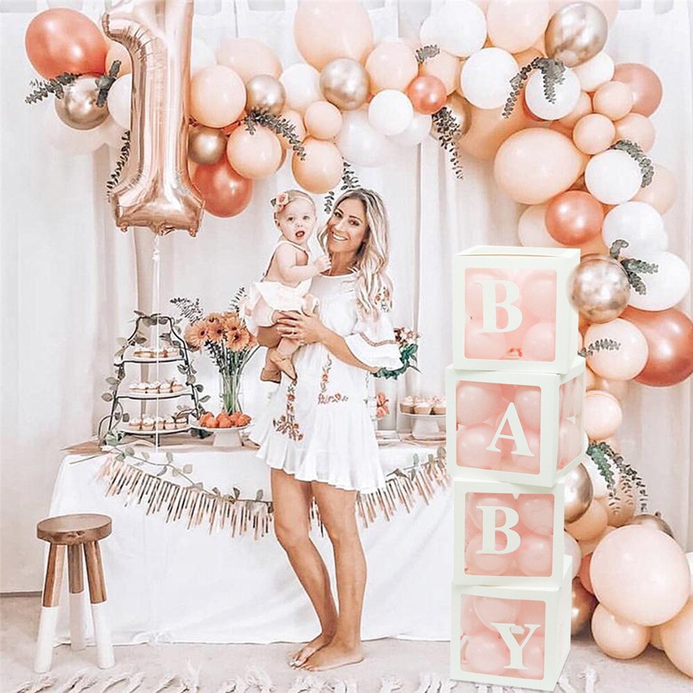 Şeffaf mektup bebek duş kutusu doğum g&uuml;n&uuml; d&uuml;ğ&uuml;n &ouml;zel adı balon kutusu 1 doğum g&uuml;n&uuml; partisi s&uuml;slemeleri &ccedil;ocuklar Babyshower kız