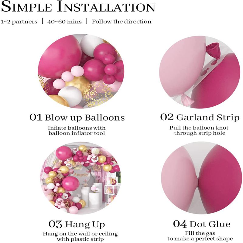 Pink Balloon Garland Arch Kit Butterfly Stickers Hot Pink Gold Latex Balloons for Birthday Wedding Party Baby Shower Decorations Pink Balloon Garland Arch Kit Butterfly Stickers Hot Pink Gold Latex Balloons for Birthday Wedding Party Baby Shower Decorations