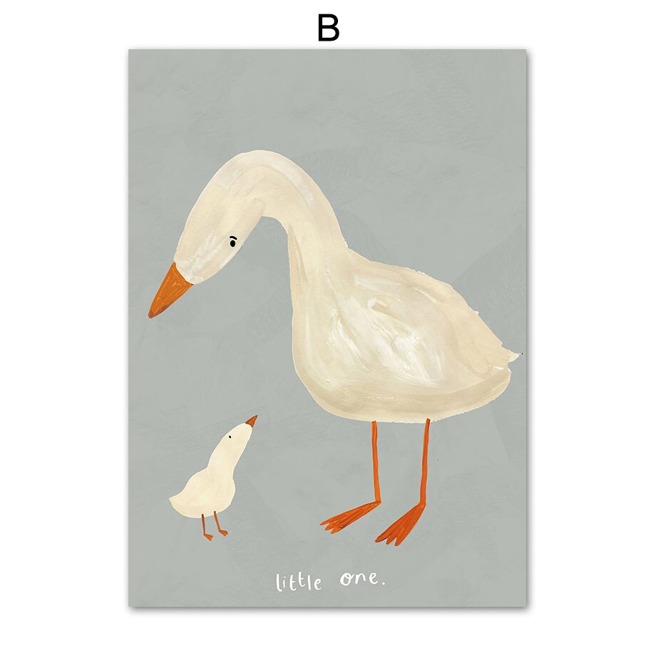 Boho Cartoon Rabbit Mouse Goose Nurser Wall Art Canvas Painting Nordic Retro Poster And Prints Wall Picture Baby Kids Room Decor