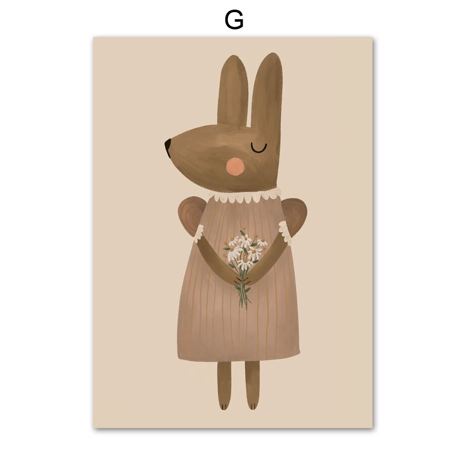 Boho Cartoon Rabbit Mouse Goose Nurser Wall Art Canvas Painting Nordic Retro Poster And Prints Wall Picture Baby Kids Room Decor
