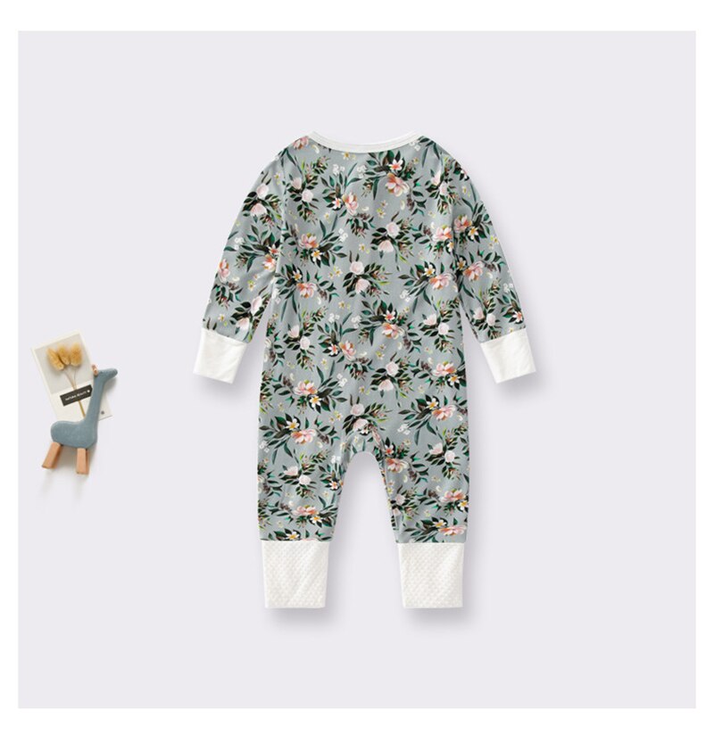Bamboo Baby Romper Long Sleeve Double Zipper Onesie Bamboo Viscose Print Jumpsuit Baby Clothing 0-24M