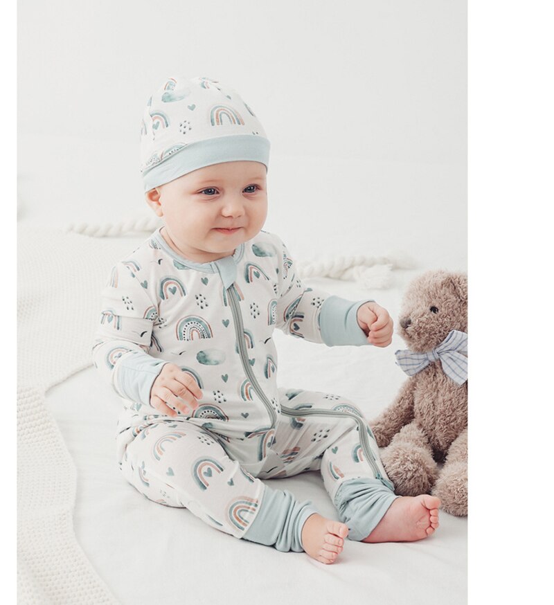 Bamboo Baby Romper Long Sleeve Double Zipper Onesie Bamboo Viscose Print Jumpsuit Baby Clothing 0-24M