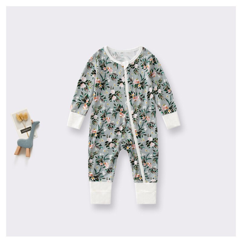 Bamboo Baby Romper Long Sleeve Double Zipper Onesie Bamboo Viscose Print Jumpsuit Baby Clothing 0-24M