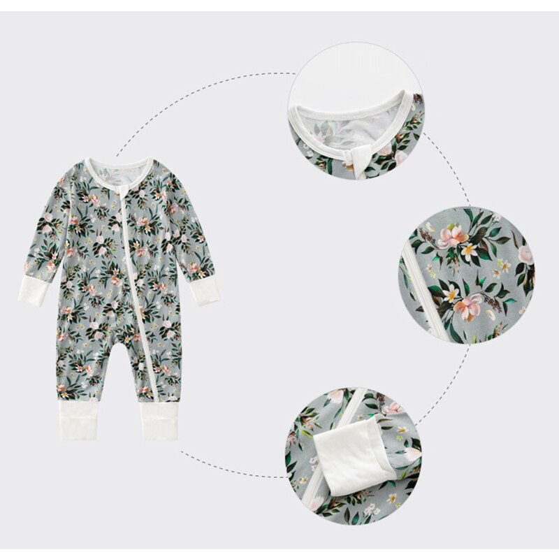Bamboo Baby Romper Long Sleeve Double Zipper Onesie Bamboo Viscose Print Jumpsuit Baby Clothing 0-24M