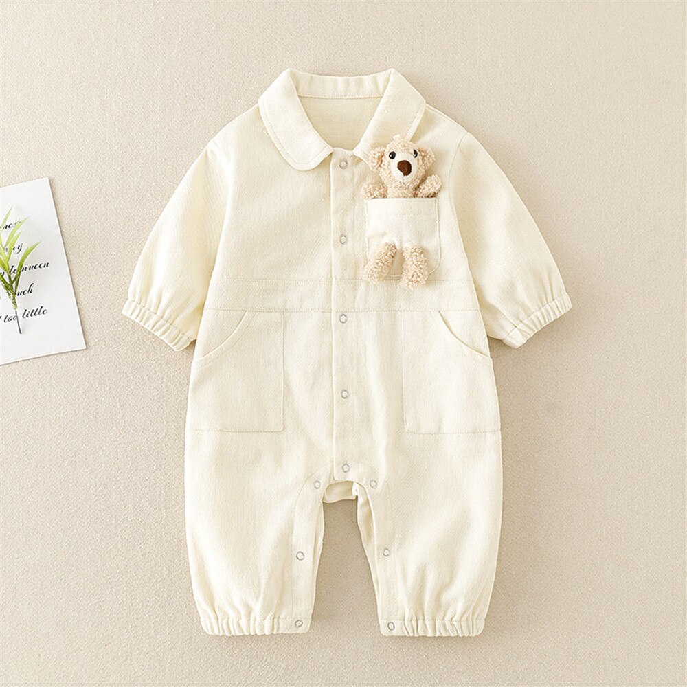 Denim Baby Boy Clothes print Infant Clothing bear doll Newborn Born Jumpsuit Clothing Kids Long Sleeve Rompers Tooling Style