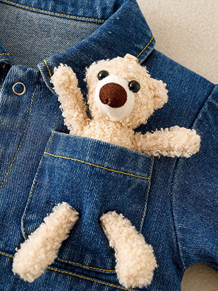 Denim Baby Boy Clothes print Infant Clothing bear doll Newborn Born Jumpsuit Clothing Kids Long Sleeve Rompers Tooling Style