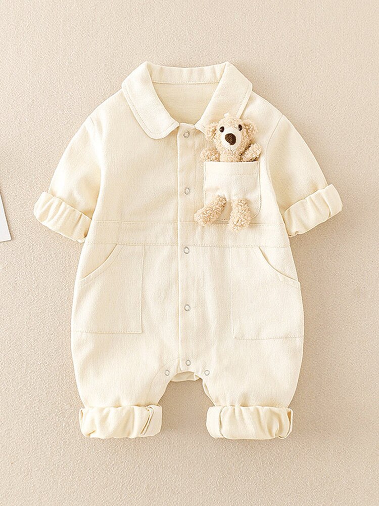 Denim Baby Boy Clothes print Infant Clothing bear doll Newborn Born Jumpsuit Clothing Kids Long Sleeve Rompers Tooling Style
