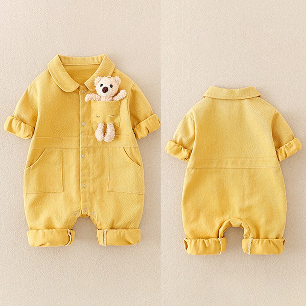 Denim Baby Boy Clothes print Infant Clothing bear doll Newborn Born Jumpsuit Clothing Kids Long Sleeve Rompers Tooling Style