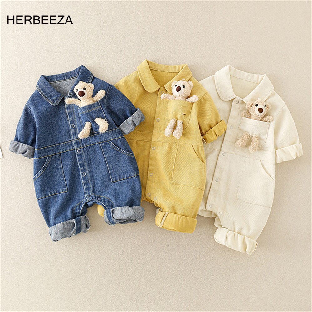 Denim Baby Boy Clothes print Infant Clothing bear doll Newborn Born Jumpsuit Clothing Kids Long Sleeve Rompers Tooling Style Denim Baby Boy Clothes print Infant Clothing bear doll Newborn Born Jumpsuit Clothing Kids Long Sleeve Rompers Tooling Style