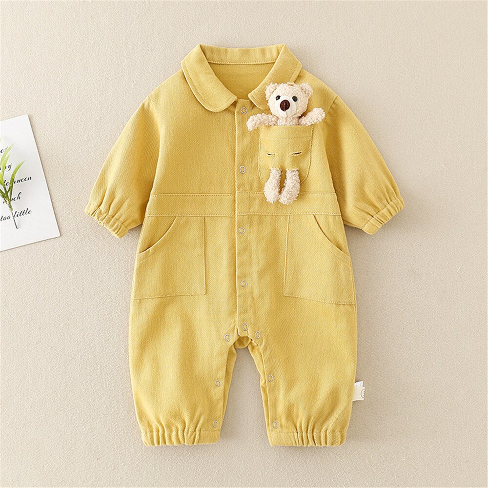 Denim Baby Boy Clothes print Infant Clothing bear doll Newborn Born Jumpsuit Clothing Kids Long Sleeve Rompers Tooling Style