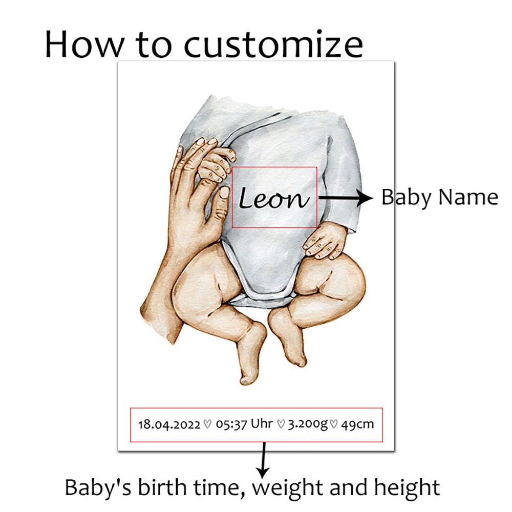 Custom Name Birth Poster and Print for Girl Nursery Canvas Painting Family Wall Art Picture Mother Room Decor Baby Shower Gift Custom Name Birth Poster and Print for Girl Nursery Canvas Painting Family Wall Art Picture Mother Room Decor Baby Shower Gift