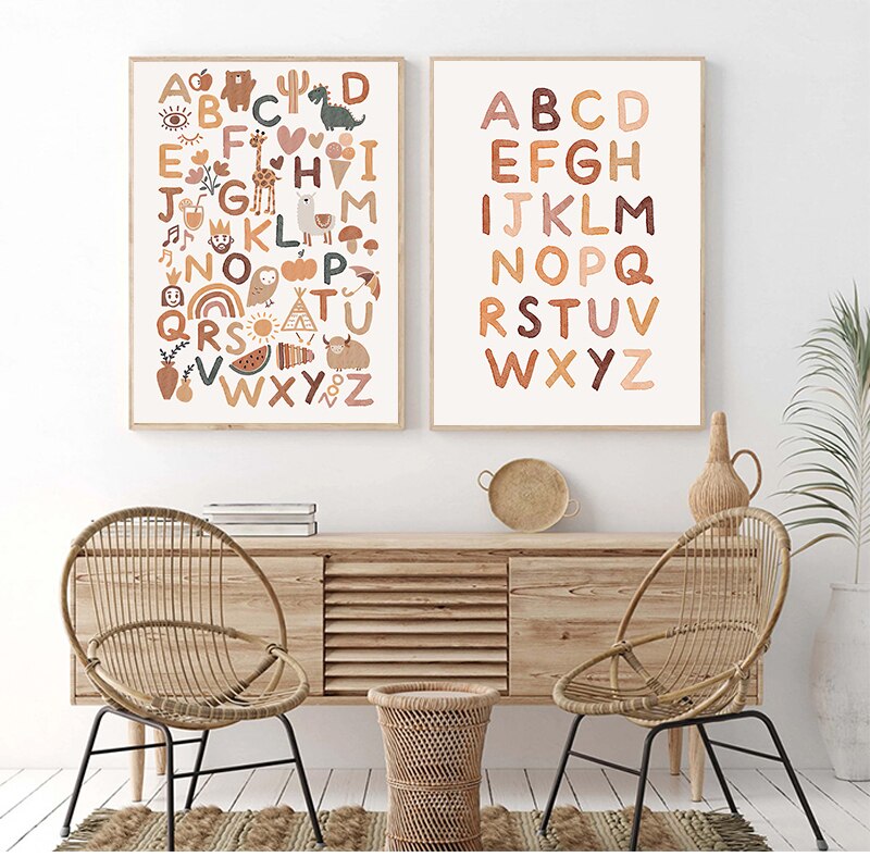 Boho Nursery ABC Alphabet Poster Wall Art Canvas Painting Print Playroom Pictures New Baby Girls Gift Kids Room Home Decoration Boho Nursery ABC Alphabet Poster Wall Art Canvas Painting Print Playroom Pictures New Baby Girls Gift Kids Room Home Decoration
