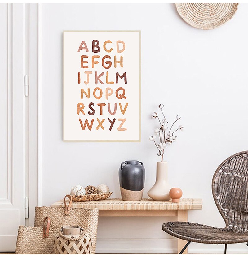 Boho Nursery ABC Alphabet Poster Wall Art Canvas Painting Print Playroom Pictures New Baby Girls Gift Kids Room Home Decoration Boho Nursery ABC Alphabet Poster Wall Art Canvas Painting Print Playroom Pictures New Baby Girls Gift Kids Room Home Decoration