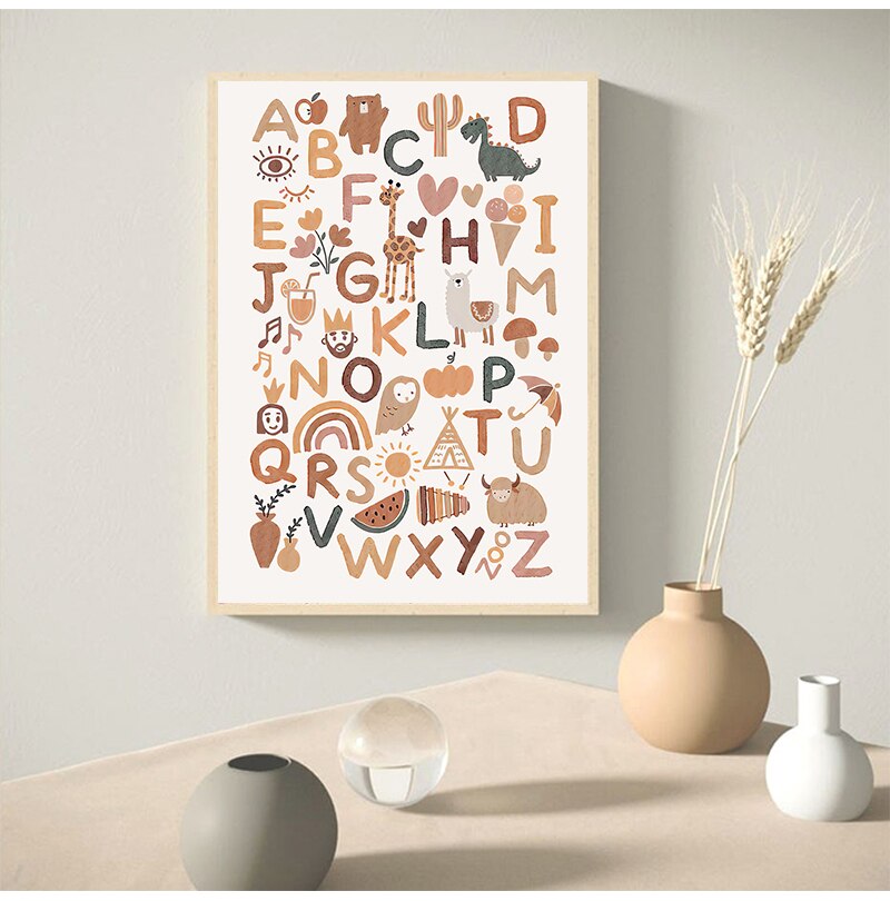 Boho Nursery ABC Alphabet Poster Wall Art Canvas Painting Print Playroom Pictures New Baby Girls Gift Kids Room Home Decoration Boho Nursery ABC Alphabet Poster Wall Art Canvas Painting Print Playroom Pictures New Baby Girls Gift Kids Room Home Decoration
