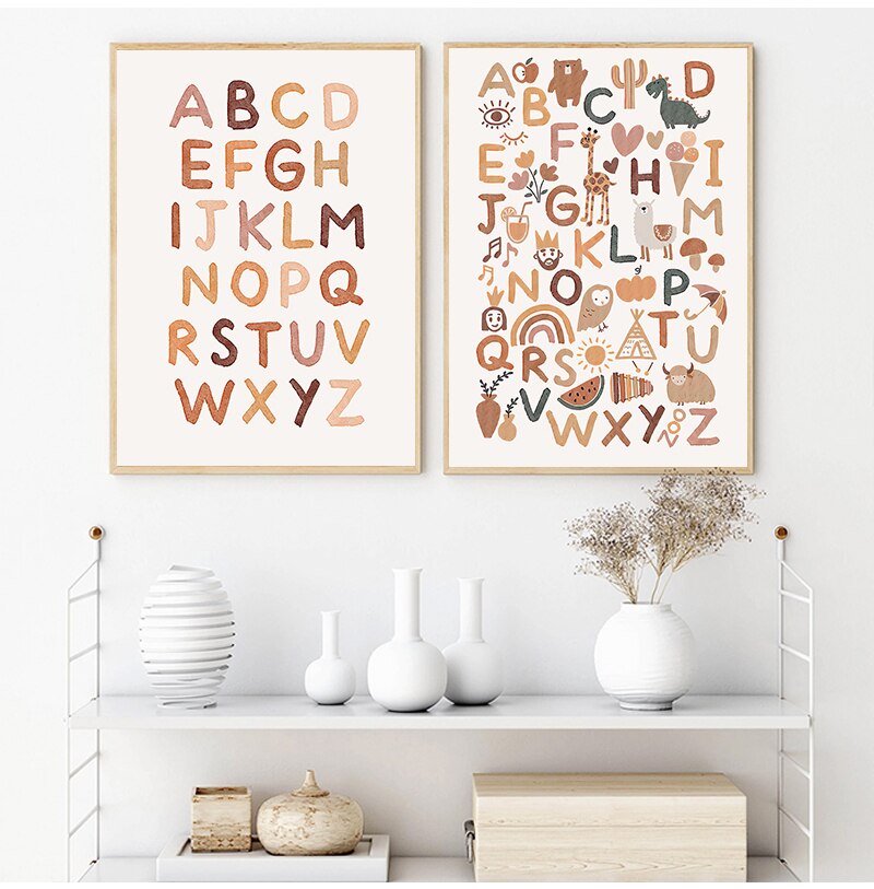 Boho Nursery ABC Alphabet Poster Wall Art Canvas Painting Print Playroom Pictures New Baby Girls Gift Kids Room Home Decoration Boho Nursery ABC Alphabet Poster Wall Art Canvas Painting Print Playroom Pictures New Baby Girls Gift Kids Room Home Decoration