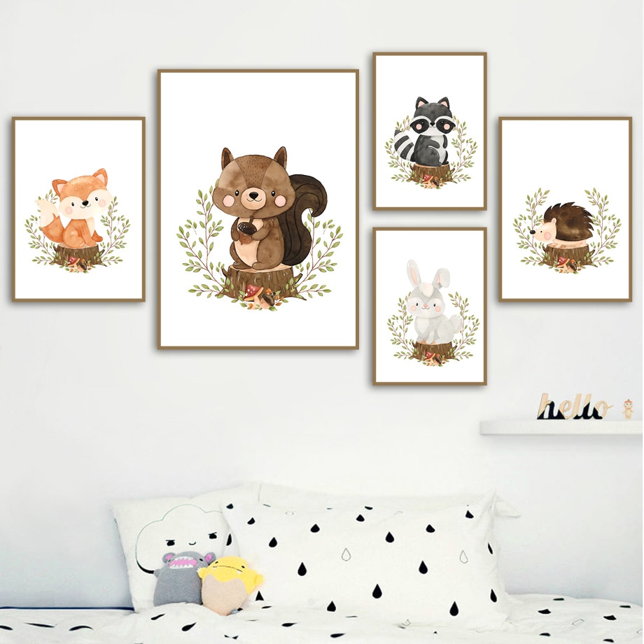 Fox Rabbit Bear Raccoon Hedgehog Squirrel Nursery Wall Art Canvas Painting Posters And Prints Wall Pictures Baby Kids Room Decor Fox Rabbit Bear Raccoon Hedgehog Squirrel Nursery Wall Art Canvas Painting Posters And Prints Wall Pictures Baby Kids Room Decor