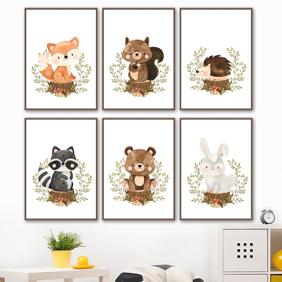 Fox Rabbit Bear Raccoon Hedgehog Squirrel Nursery Wall Art Canvas Painting Posters And Prints Wall Pictures Baby Kids Room Decor Fox Rabbit Bear Raccoon Hedgehog Squirrel Nursery Wall Art Canvas Painting Posters And Prints Wall Pictures Baby Kids Room Decor