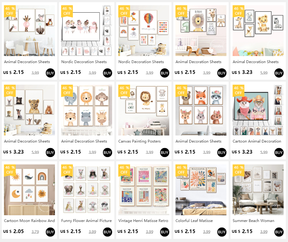 Animal Lion Giraffe Monkey ABC Child Poste Wall Art Canvas Painting Nursery Poster And Prints Wall Pictures Baby Kids Room D&eacute;cor