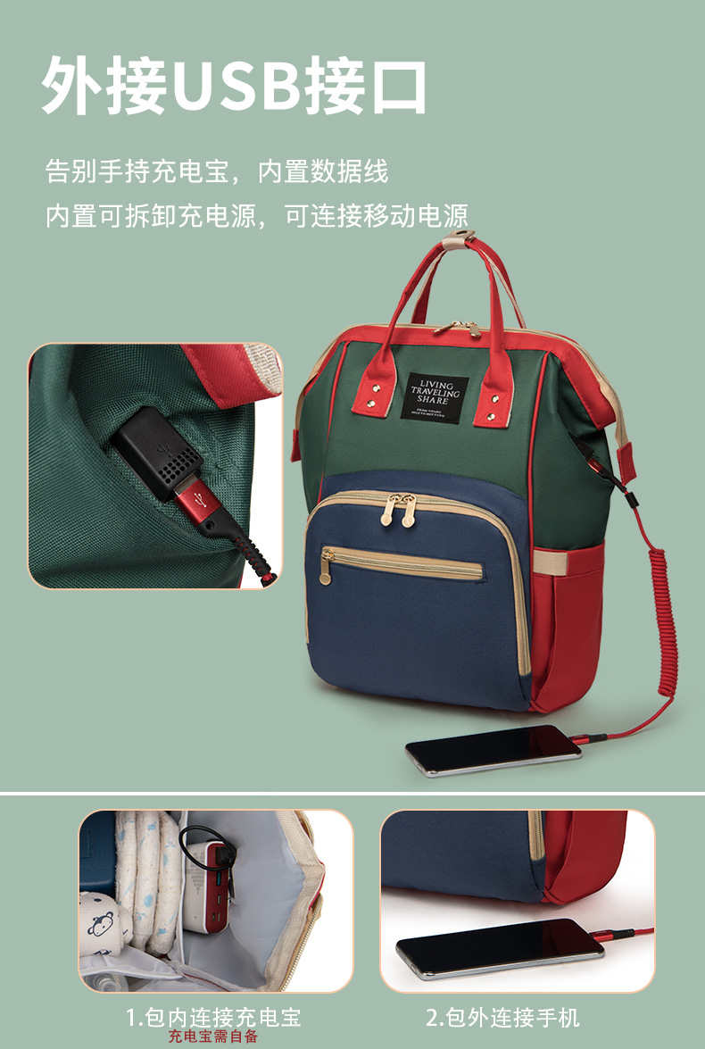 Anti Wet and Dry Separation Mummy Bag Large-capacity Baby Mama Expecting Bag USB Interface Multi-functional Thermal Insulation