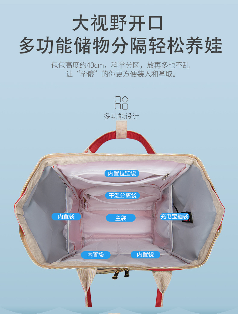 Anti Wet and Dry Separation Mummy Bag Large-capacity Baby Mama Expecting Bag USB Interface Multi-functional Thermal Insulation