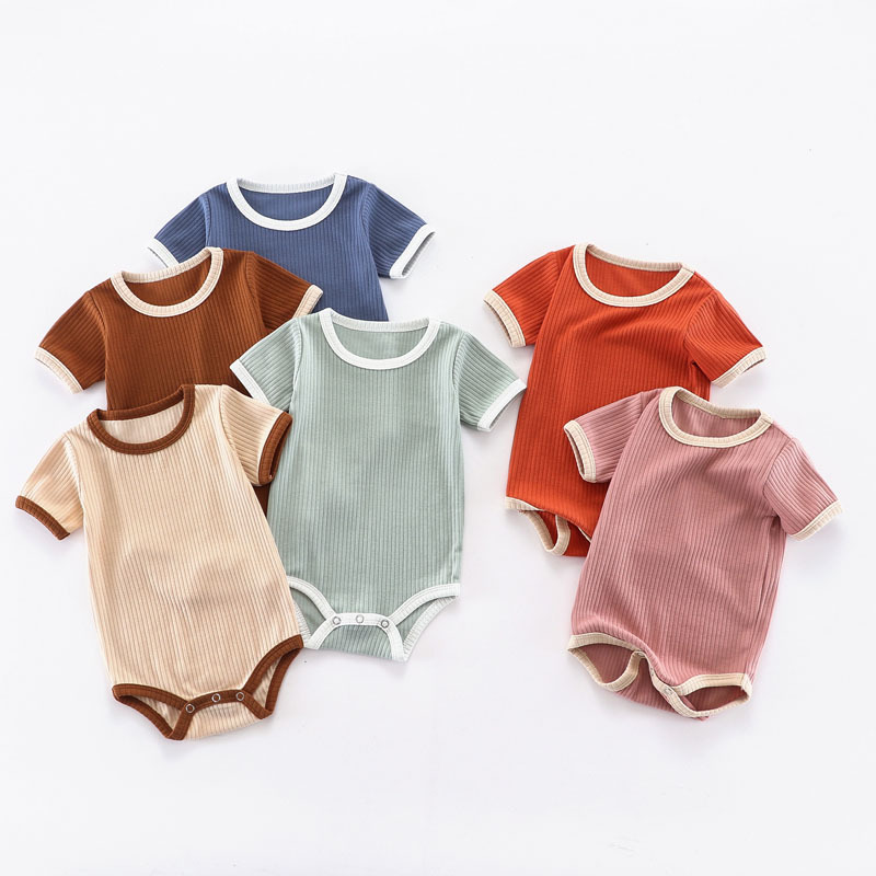 Summer Newborn Baby Romper Ribbed Infant Cotton Short Sleeve Body Suit Boy Girl Claasic Jumpsuits Baby Clothes 0-12M