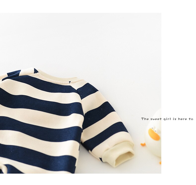MILANCEL Winter Baby Rompers Thicken Lining Boys Clothes Striped Girls Jumpsuits Bear Outfit