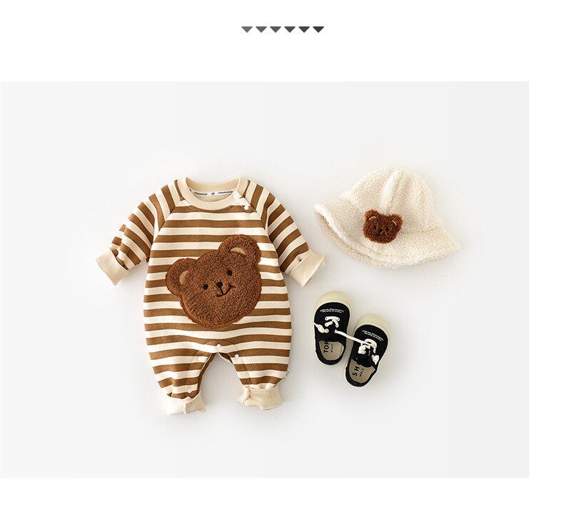 MILANCEL Winter Baby Rompers Thicken Lining Boys Clothes Striped Girls Jumpsuits Bear Outfit