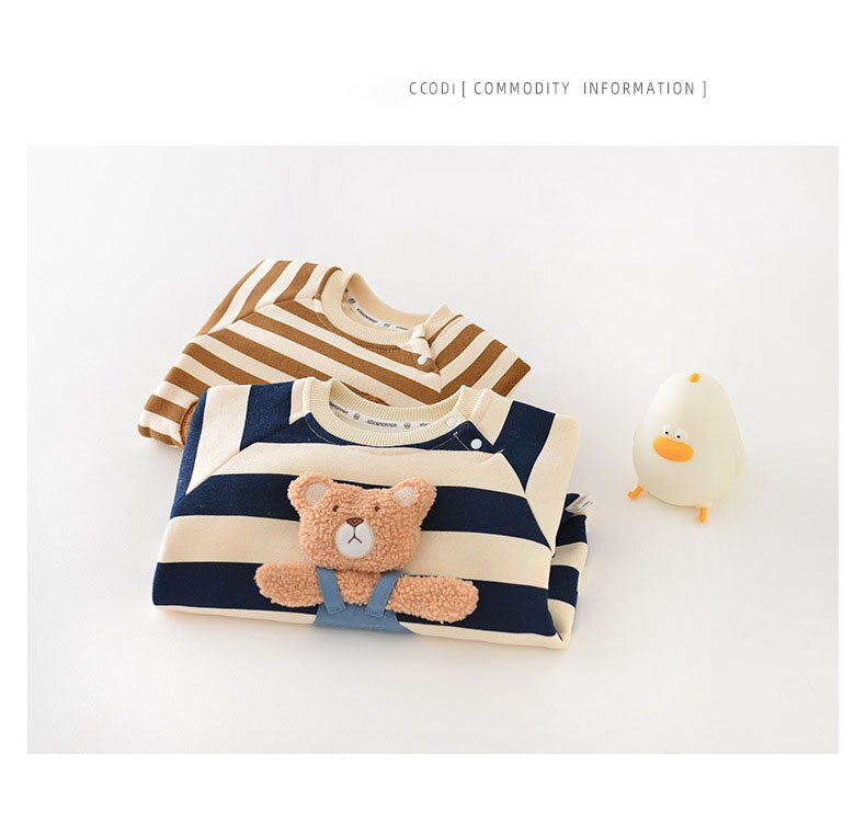 MILANCEL Winter Baby Rompers Thicken Lining Boys Clothes Striped Girls Jumpsuits Bear Outfit