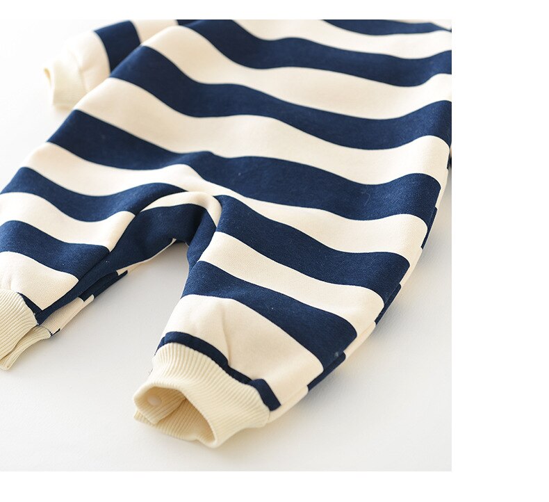 MILANCEL Winter Baby Rompers Thicken Lining Boys Clothes Striped Girls Jumpsuits Bear Outfit