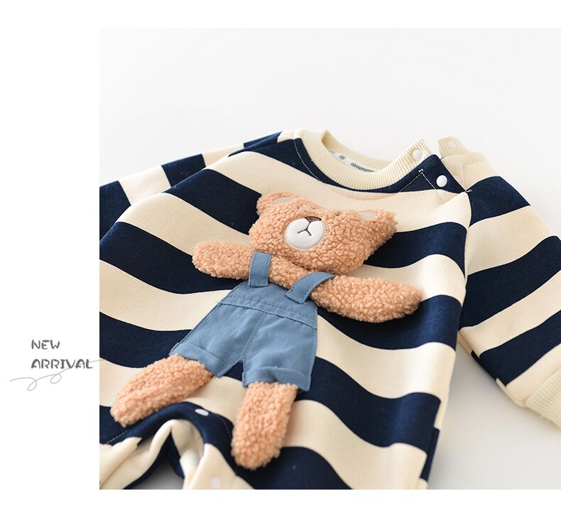 MILANCEL Winter Baby Rompers Thicken Lining Boys Clothes Striped Girls Jumpsuits Bear Outfit