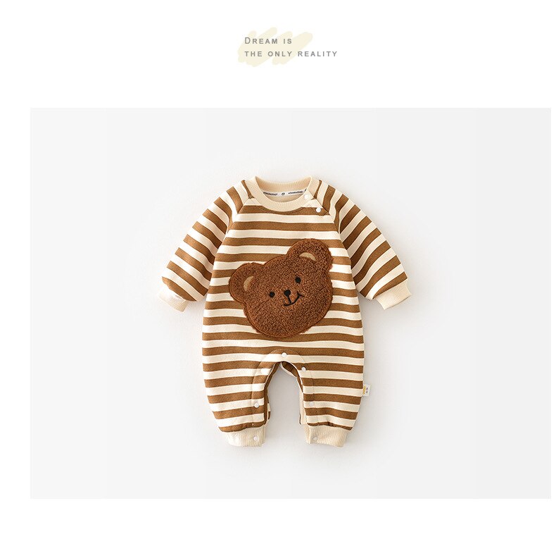 MILANCEL Winter Baby Rompers Thicken Lining Boys Clothes Striped Girls Jumpsuits Bear Outfit