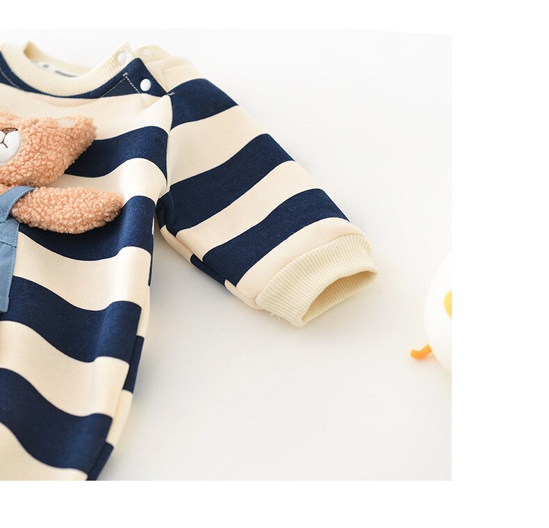 MILANCEL Winter Baby Rompers Thicken Lining Boys Clothes Striped Girls Jumpsuits Bear Outfit