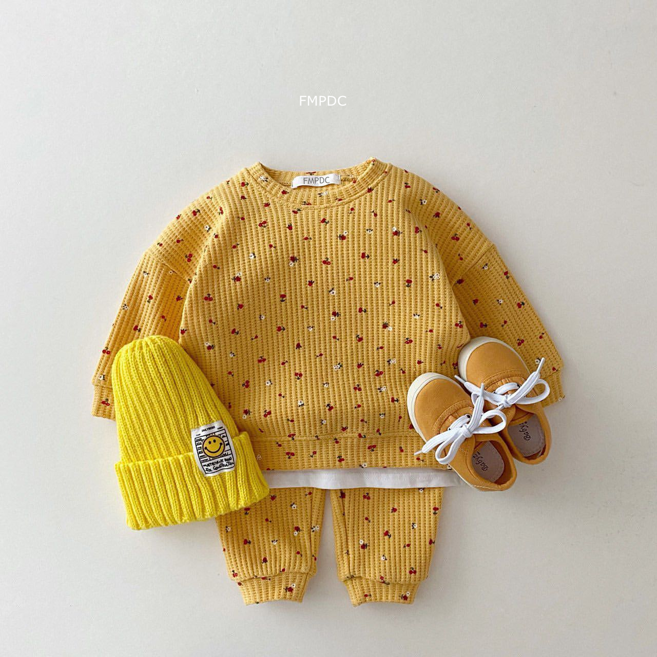 2023 New Toddler Kids Waffle Cotton Clothes Set Many Fruits Print Sweatshirt + Casual Pants 2pcs Boys Suit Baby Girl Outfits